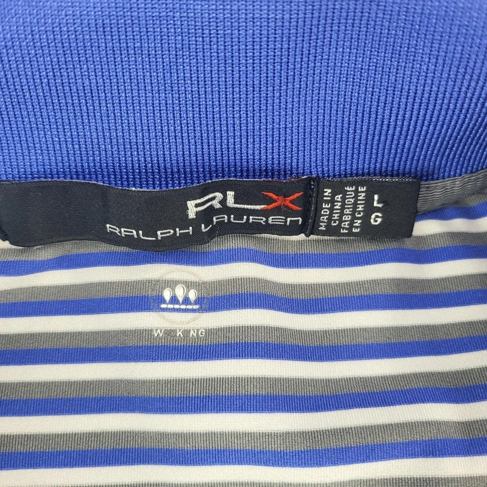 RLX Ralph Lauren Polo Shirt‎ Mens Large Blue Striped Golf Wicking Performance